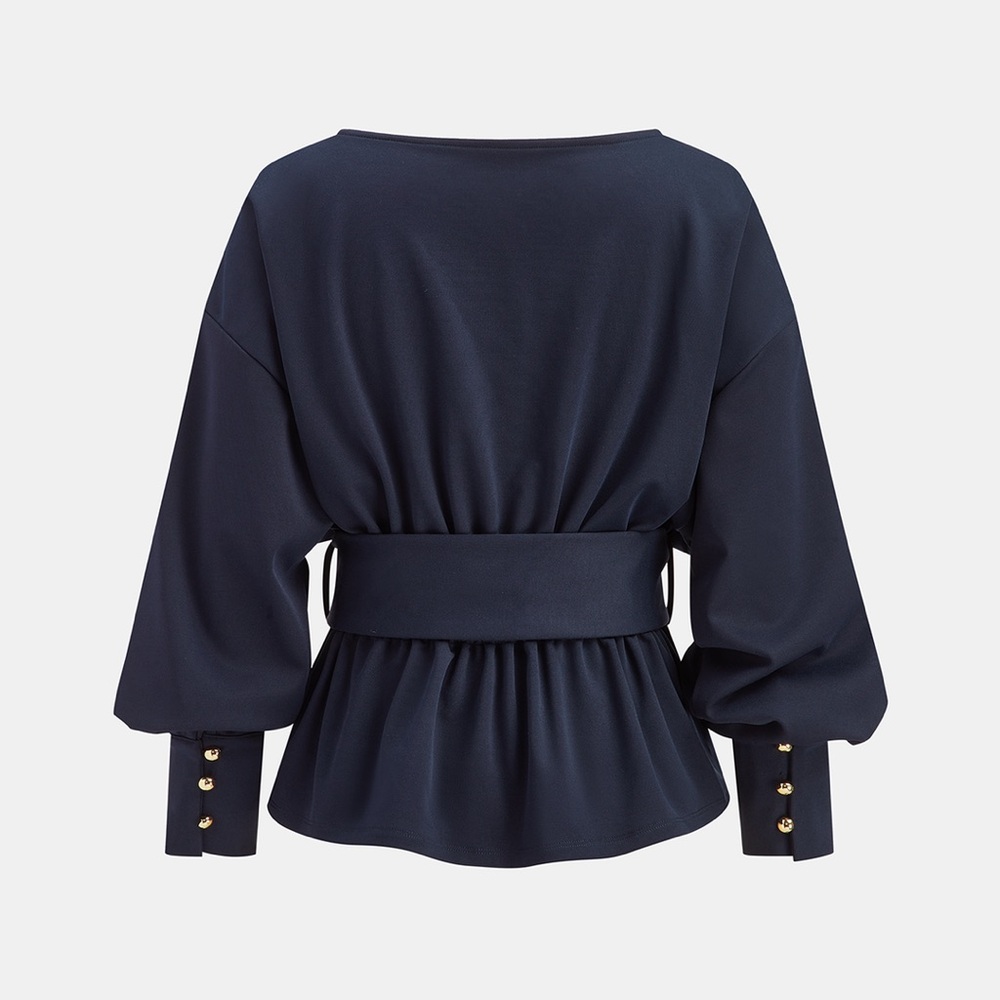 NWT - Boat Neck Peplum Sweatshirt with Wide Belt - Picture 3 of 6